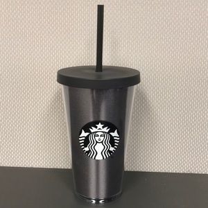 Starbucks Silver/Black 16oz. Tumbler w/Lid & Straw